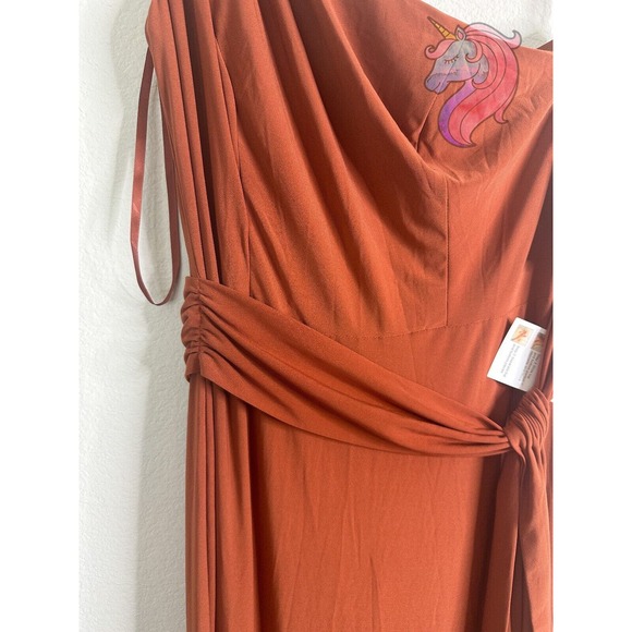 Mac Duggal 26581 Brick Jersey One Shoulder Belted Trumpet Gown Size 8 MSRP $298 - Picture 8 of 12